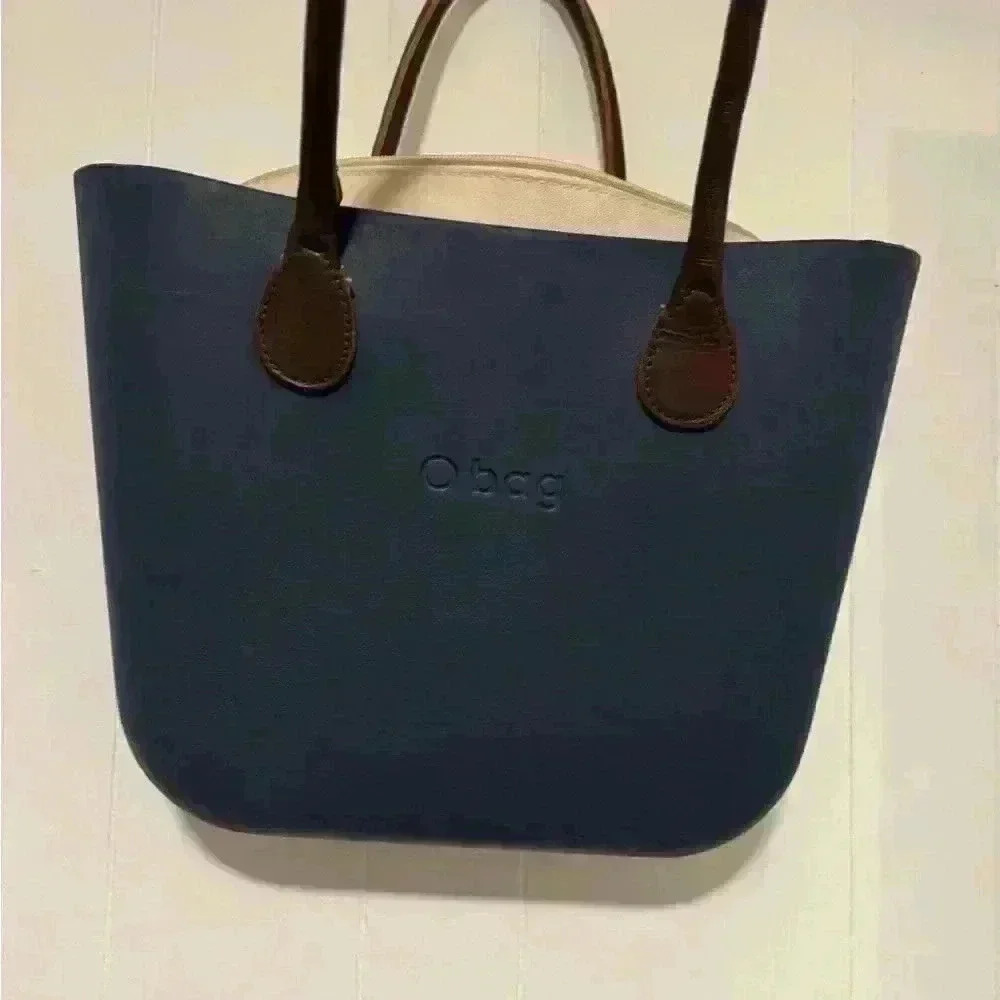 O Bag Italy Borsa Tote Blue Removable Canvas Insert used like anew